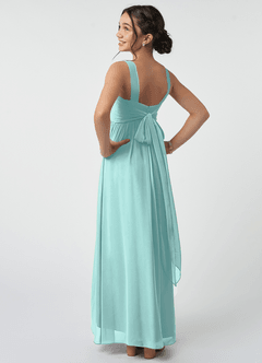 Azazie Kora Junior Aqua A-Line Pleated Chiffon Dress image4