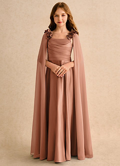 Azazie Rosita Girls Formal Flower Girl Dresses Bronzer A-Line Pleated Matte Satin Dress image5