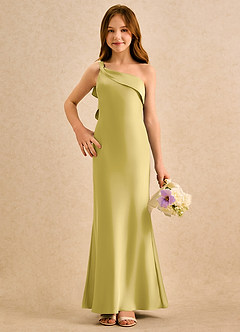 Azazie Almond Girls Formal Jurken voor bloemenmeisjes Kokerjurk Jurk van Stretch Satijn One-shoulder Kanarie image4