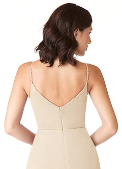 Azazie Evalin Bridesmaid Dresses Champagne A-Line V-Neck Pleated Mesh Dress image6