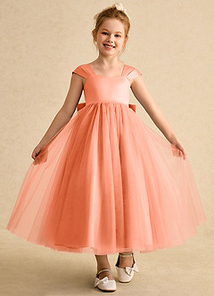 Azazie Chickadee Abiti da Ragazza di Fiori Abito Principessa in Raso Opaco Scollo a Cuore Tramonto image4