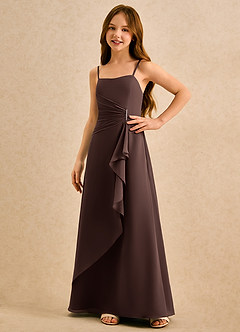 Azazie lolly Girls Formal Robe Demoiselle D'honneur Fillette Robe Trapèze en Mousseline de soie Plissée Ganache image5