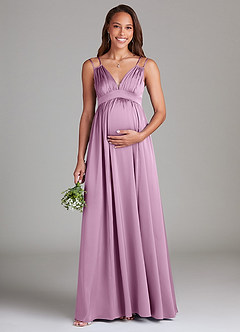 Azazie Emree Maternity Bridesmaid Dresses A-Line Stretch Satin Floor-Length Dress with Pockets image1