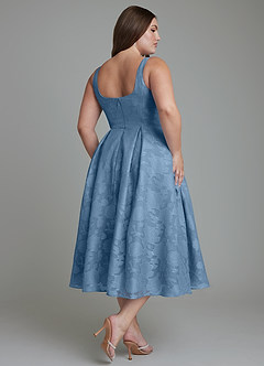 Azazie Amalie Brautjungfernkleider A-Linie Plissee Blumen-Burnout Kleid Stahlblau image11