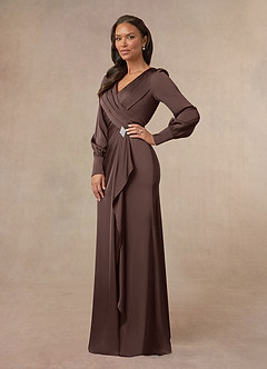 Azazie Petrina vestidos de madre de la novia Vestido de Ganache de Satén Elástico de Corte Sirena con Plisado image4