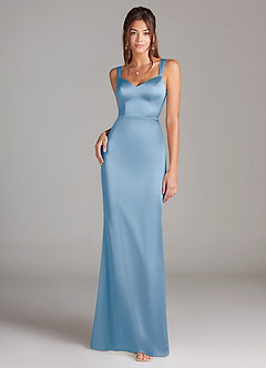 Azazie Denice Bridesmaid Dresses Powder Blue Sheath Pleated Stretch Satin Dress image3