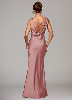 Azazie Rylina Vestidos de madrinha de casamento Vestido Rosa Empoeirada de Cetim elástico de sereia image5