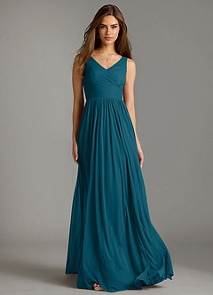 Azazie Keyla Bridesmaid Dresses Ink Blue A-Line Pleated Mesh Dress image5