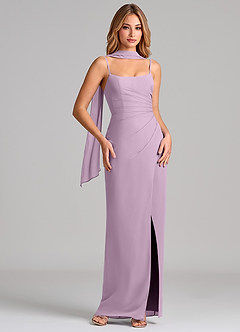 Azazie Calandra Bridesmaid Dresses Wisteria Sheath Pleated Chiffon Dress image1