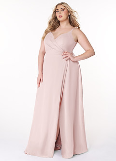 Azazie Lennon Bridesmaid Dresses Blushing Pink A-Line Lace Chiffon Dress image10