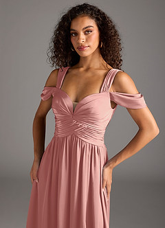 Azazie Lianne Jurken voor bruidsmeisjes Jurk van Stretch Satijn met A-Lijn Off the Shoulder Rozet image3