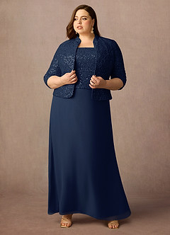 Azazie Cornelia Mother of the Bride Dresses Dark Navy Sheath Square Neckline Sequins Chiffon Dress image13