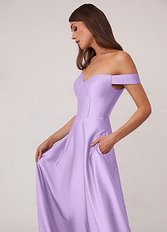 Barbie ♥ Azazie Bridesmaid Dresses Lilac A-Line Off the Shoulder Stretch Satin Convertible Dress image5