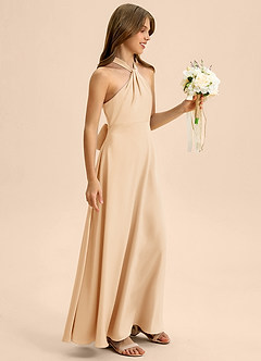 Azazie Beah Junior Robe Trapèze en Satin extensible Plissée Or image6