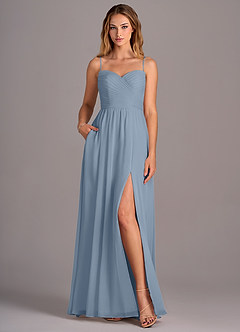 Azazie Joni Bridesmaid Dresses Dusty Blue A-Line Strapless Chiffon Convertible Dress image4