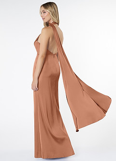 Azazie Kaylani Robes de demoiselle d'honneur Robe Sirène en Satin extensible Col Haut Bronze image4