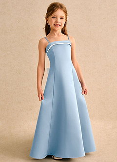 Azazie Izel Girls Formal Robe Demoiselle D'honneur Fillette Robe Trapèze en Mat Satiné Plissé Ivoire Bleu Poudré image3