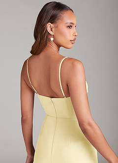 Azazie Maci Vestidos de damas de honor Vestido de Sorbete De Limón de Gasa de Corte Recto con Plisado image6