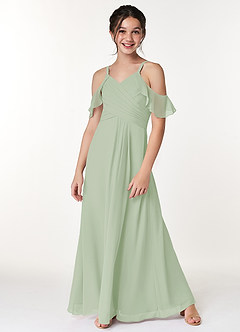 Azazie Dakota Junior Dusty Sage A-Line Off the Shoulder Chiffon Dress image4