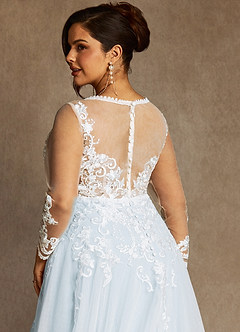 Azazie Ariya Wedding Dresses Misty Blue A-Line Lace Tulle Dress image11