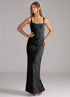 Azazie Kenna Bridesmaid Dresses Black Sheath Side Slit Floral Burnout Dress image5