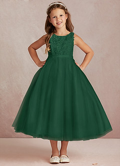 Azazie Calla Flower Girl Dresses Dark Green Ball-Gown Lace Tulle Dress image2