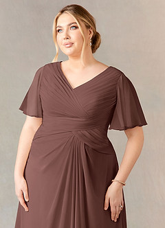 Azazie Morning Glory Abiti per la Madre della Sposa Abito A-Line in Chiffon Increspato con Scollo a V Espresso image9