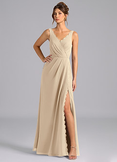 Azazie Bernice Bridesmaid Dresses Champagne A-Line Pleated Chiffon Dress image1