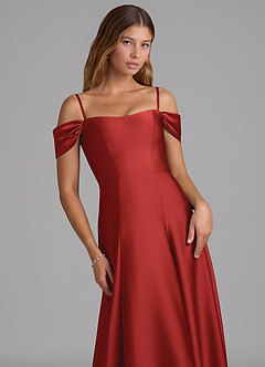 Azazie Seriana Bridesmaid Dresses Pomegranate A-Line Off the Shoulder Stretch Satin Convertible Dress image2