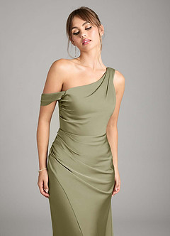 Azazie Madelyn Bridesmaid Dresses Pistachio Mermaid One Shoulder Stretch Satin Convertible Dress image4