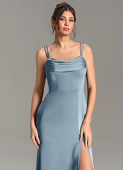 Azazie Egypt At-home Try On Dresses Dusty Blue Mermaid Sweetheart Neckline Stretch Satin Dress image6