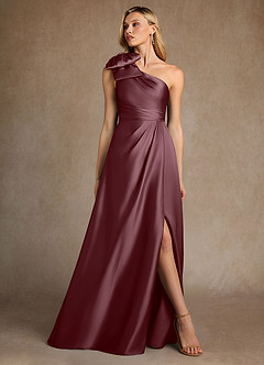 Azazie Easton Mother of the Bride Dresses Sangria A-Line One Shoulder Stretch Satin Dress image4