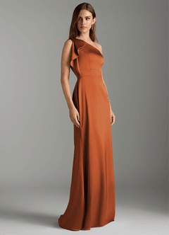 Azazie Rinna Bridesmaid Dresses Cinnamon Mermaid Ruched Stretch Satin Dress image2