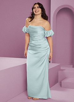 Barbie ♥ Azazie Jurken voor bruidsmeisjes Converteerbaar Jurk van Stretch Satijn met Kolom Off the Shoulder De Nevel image14