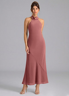 Azazie Velli Suknie dla druhen Syrena Wysoka Kołnierz Szyfon Długość kostki Sukienka image5