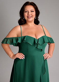 Azazie Lyra Bridesmaid Dresses Emerald A-Line Chiffon Convertible Dress image17