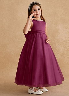 Azazie Cookie Flower Girl Dresses Mulberry A-Line Bow Tulle Dress image2