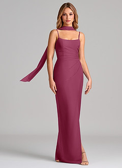 Azazie Calandra Bridesmaid Dresses Mulberry Sheath Pleated Chiffon Dress image3