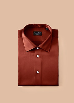 front Julian Terracotta Stretch Satin Dress Shirt