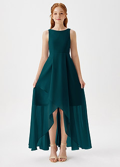 Azazie Lizette Junior Pine A-Line Pleated Chiffon Dress image3