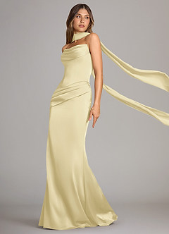 Azazie Sorrel Bridesmaid Dresses Lemon Sorbet Mermaid Strapless Stretch Satin Convertible Dress image4