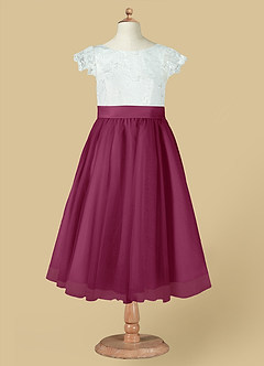 Azazie Vetty Blumenmädchenkleider A-Linie Spitze Tüll Kleid Elfenbein Maulbeere image12