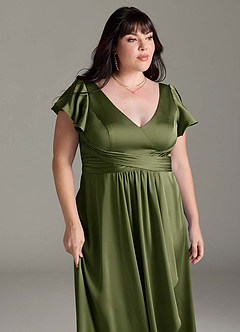 Azazie Omari Vestidos de damas de honor Vestido de Oliva de Satén Elástico de Corte en A image13