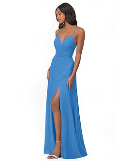 Azazie Everleigh Abiti da Damigella Abito A-Line in Chiffon con Scollo a Cuore a Pieghe Blue Jay image5