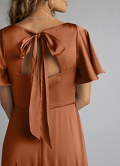 Azazie Kimber Bridesmaid Dresses Copper A-Line Ruched Stretch Satin Dress image5