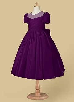 Azazie Anirra Blumenmädchenkleider Ballkleid Plissee Matte Satin Kleid Traube image7