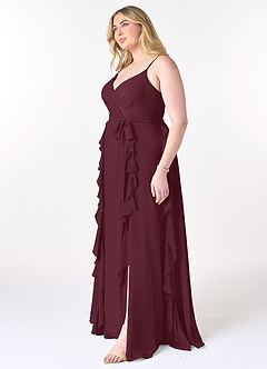 Azazie Peyton Brautjungfernkleider A-Linie Gestreift Chiffon Kleid Cabernetrot image9