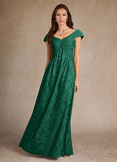 Azazie Myrtle Mère de la mariée Robes Robe Trapèze en Blumen-Burnout Plissée émeraude image4