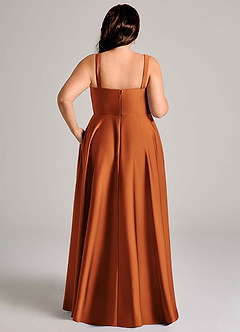 Azazie Shaude Bridesmaid Dresses Cinnamon A-Line Pleated Stretch Satin Dress image13