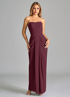 Azazie Anaïs Robes de demoiselle d'honneur Robe Fourreau en Mousseline de soie Sans bretelle Cabernet image1